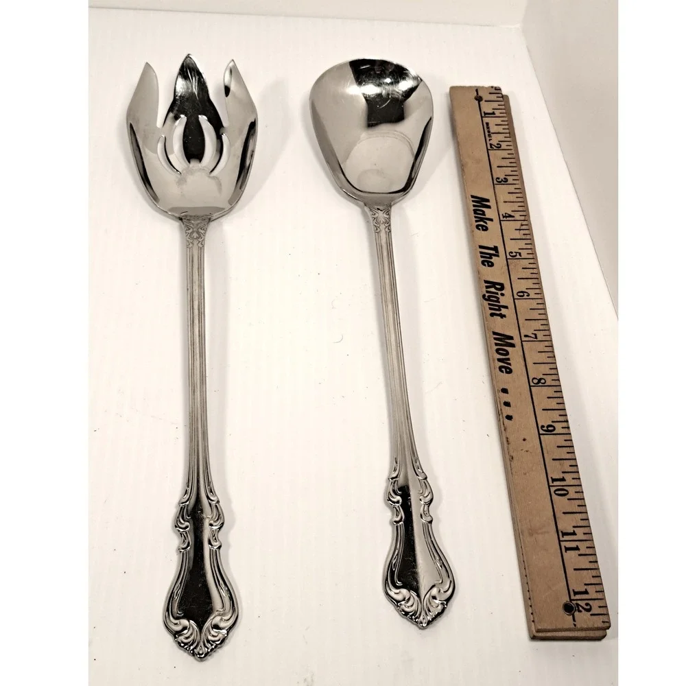 Reed & Barton Shubert Stainless 18/10 Salad Serving Set 2pc Silver 11.25